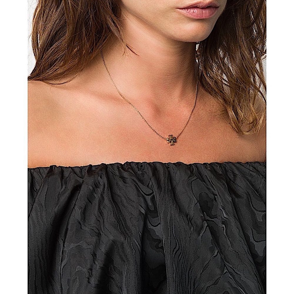 TORY BURCH • Gold Kira Logo Charm Pendant Necklace - Picture 2 of 7